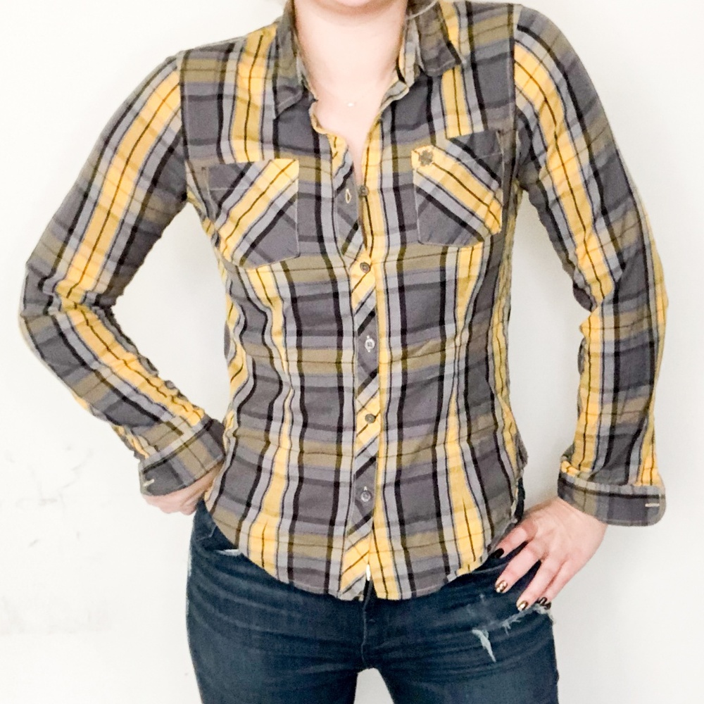 Obey Vintage Yellow & Gray Plaid Shirt